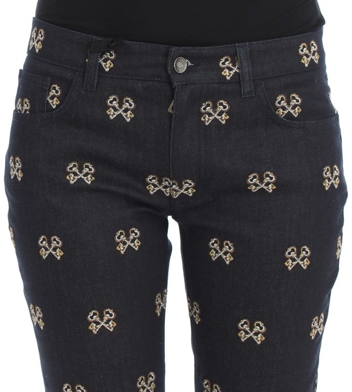Dolce & Gabbana Blue Key Embroidered Slim Fit KATE Jeans Blauw