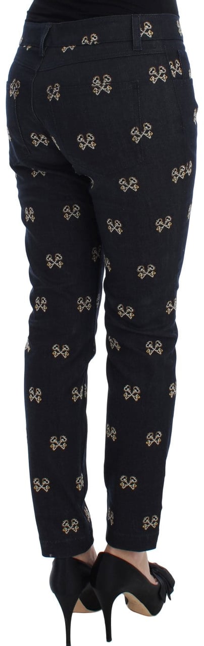 Dolce & Gabbana Blue Key Embroidered Slim Fit KATE Jeans Blauw