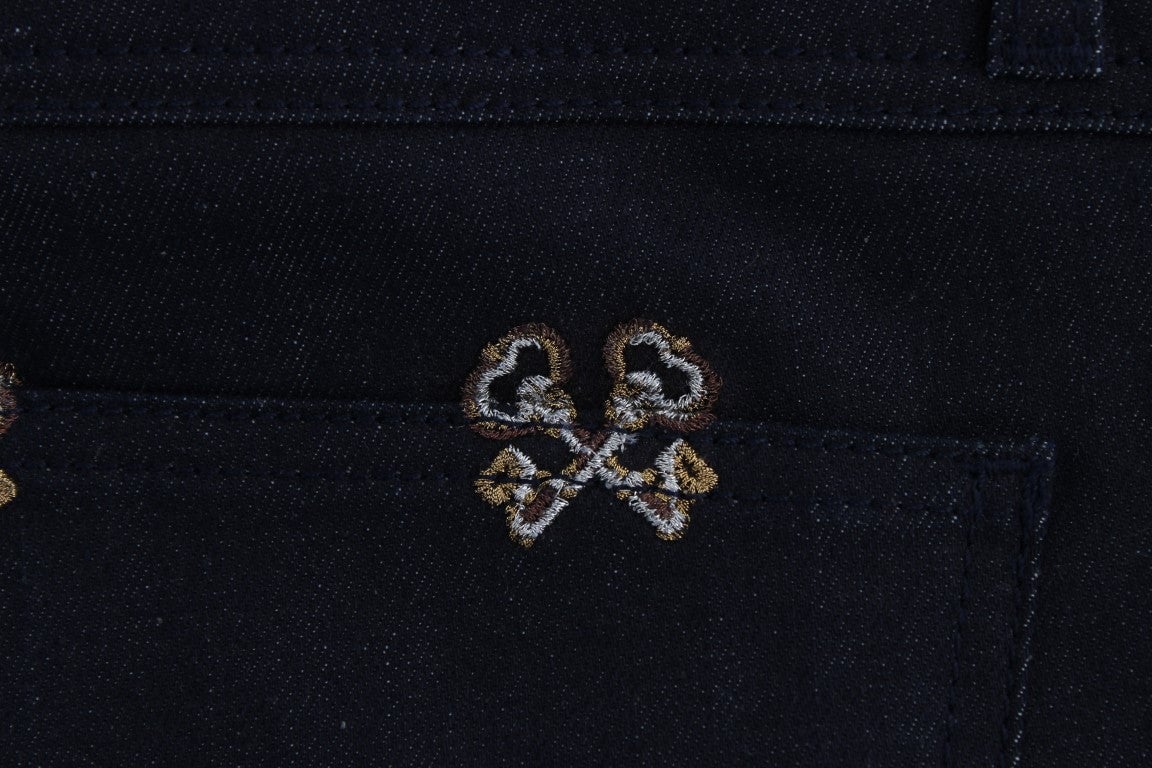 Dolce & Gabbana Blue Key Embroidered Slim Fit KATE Jeans Blauw
