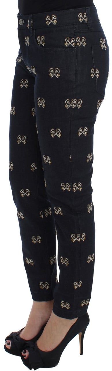 Dolce & Gabbana Blue Key Embroidered Slim Fit KATE Jeans Blauw
