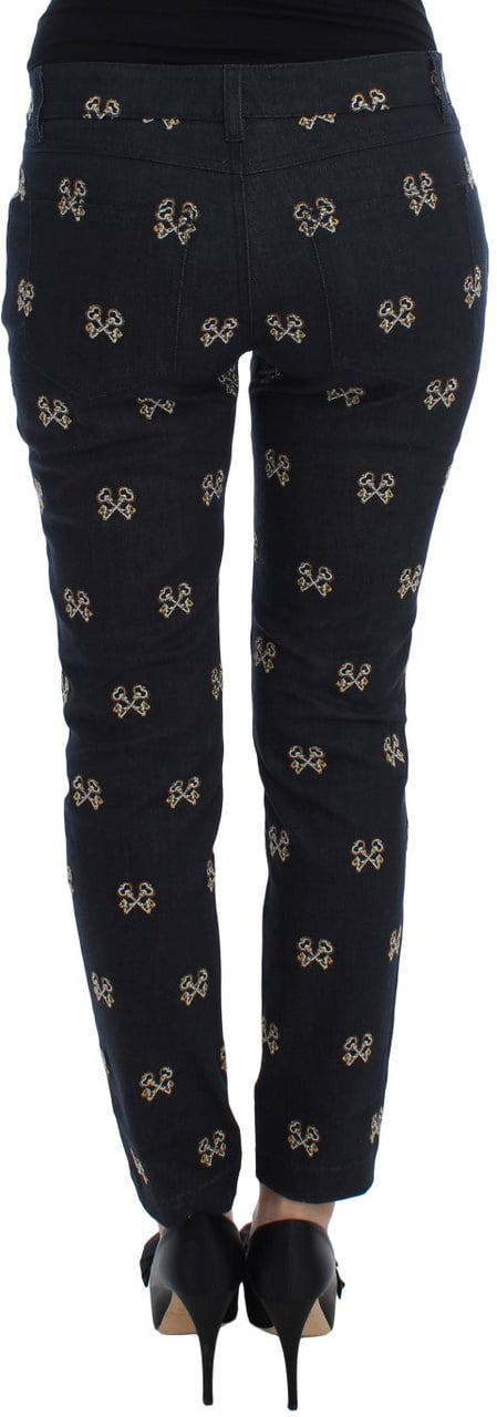 Dolce & Gabbana Blue Key Embroidered Slim Fit KATE Jeans Blauw