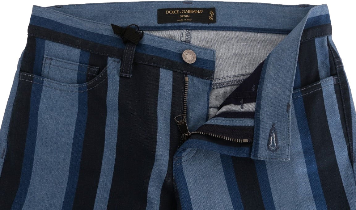 Dolce & Gabbana Blue GIRLY Striped Cotton Jeans Blauw