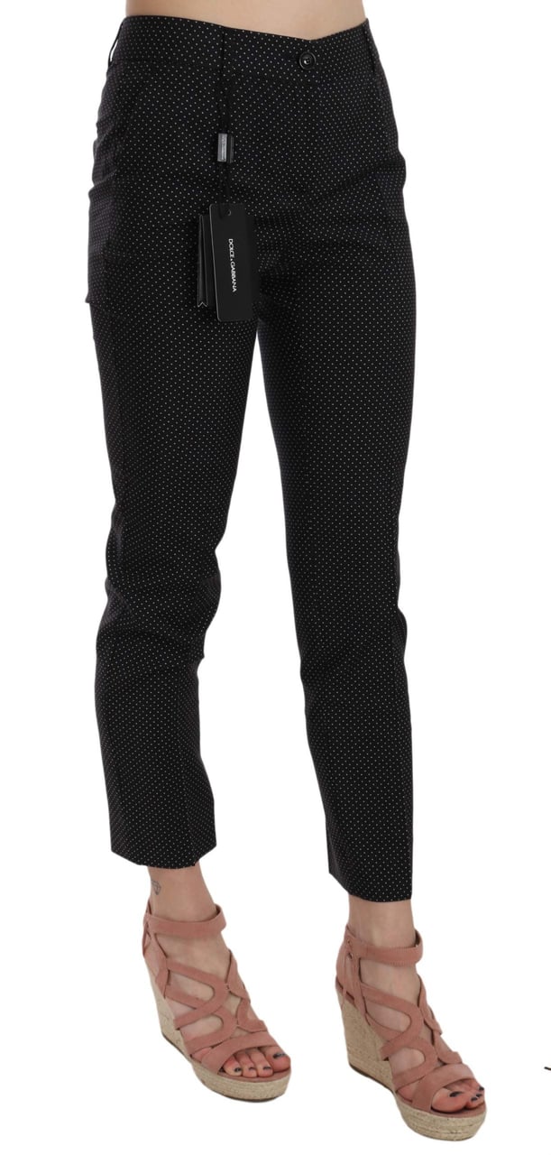Dolce & Gabbana Polka Dot Slim Capri Trousers Tapered Pants Zwart