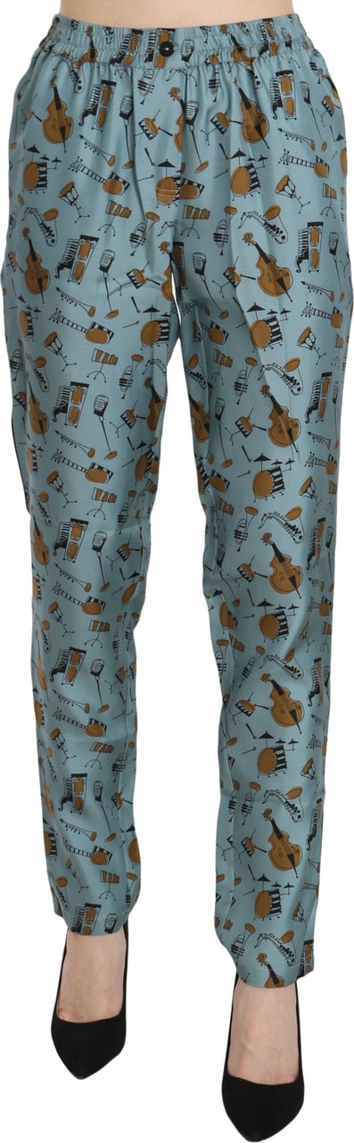 Dolce & Gabbana Blue Musical Instruments Print Tapered Pants Blauw
