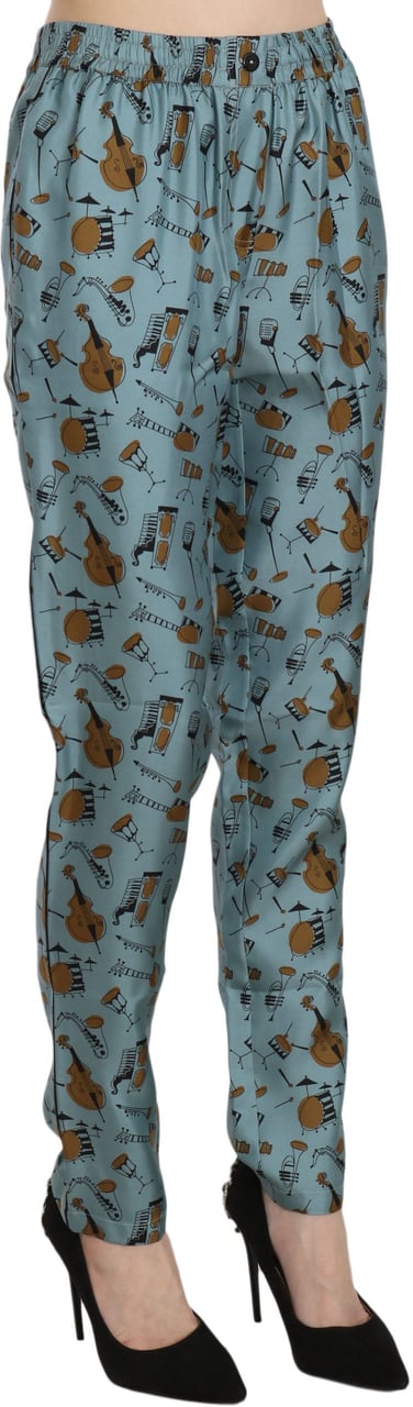 Dolce & Gabbana Blue Musical Instruments Print Tapered Pants Blauw