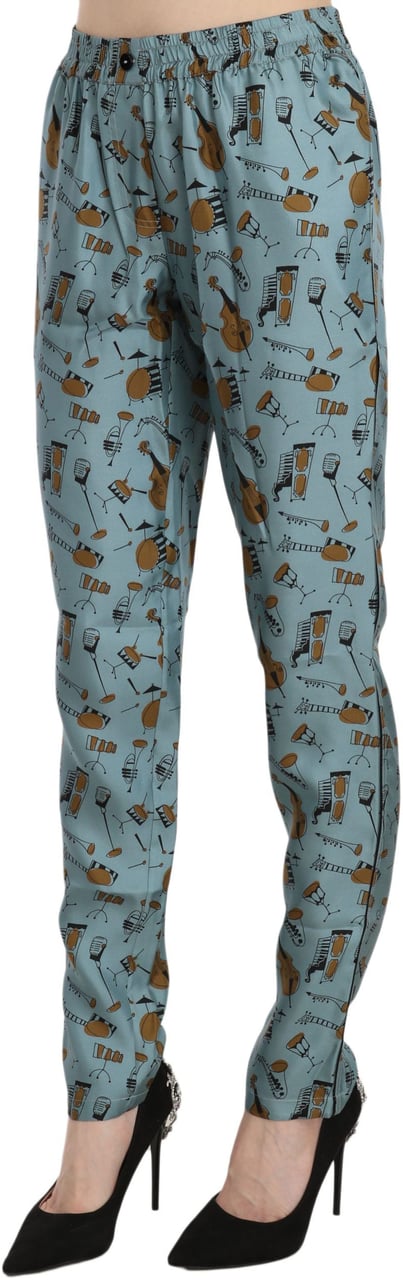 Dolce & Gabbana Blue Musical Instruments Print Tapered Pants Blauw