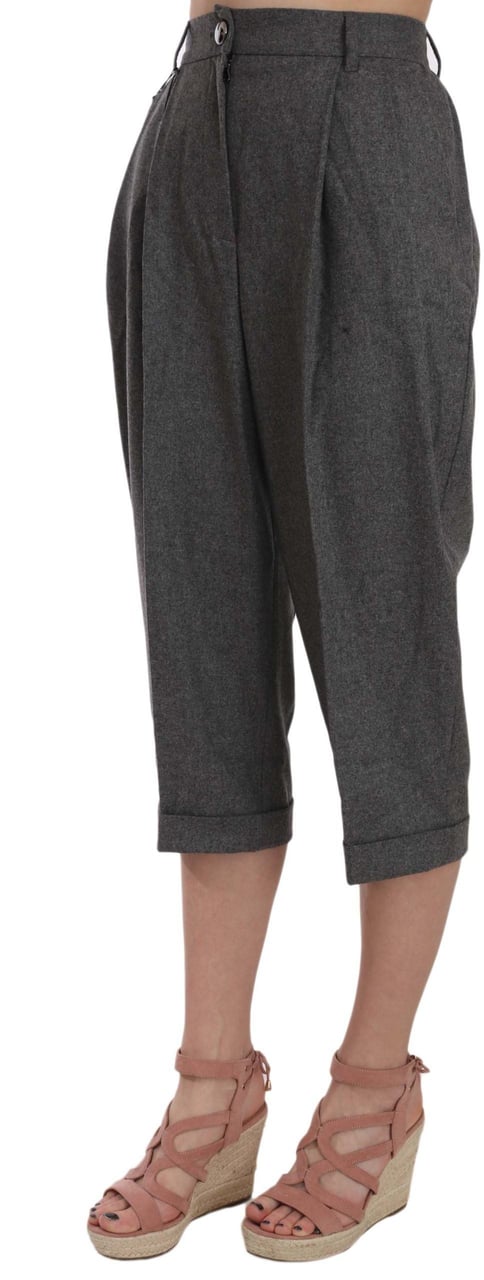 Dolce & Gabbana Wool Cropped Trouser Pleated Pant Grijs