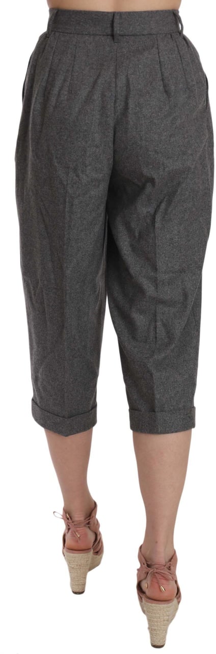 Dolce & Gabbana Wool Cropped Trouser Pleated Pant Grijs