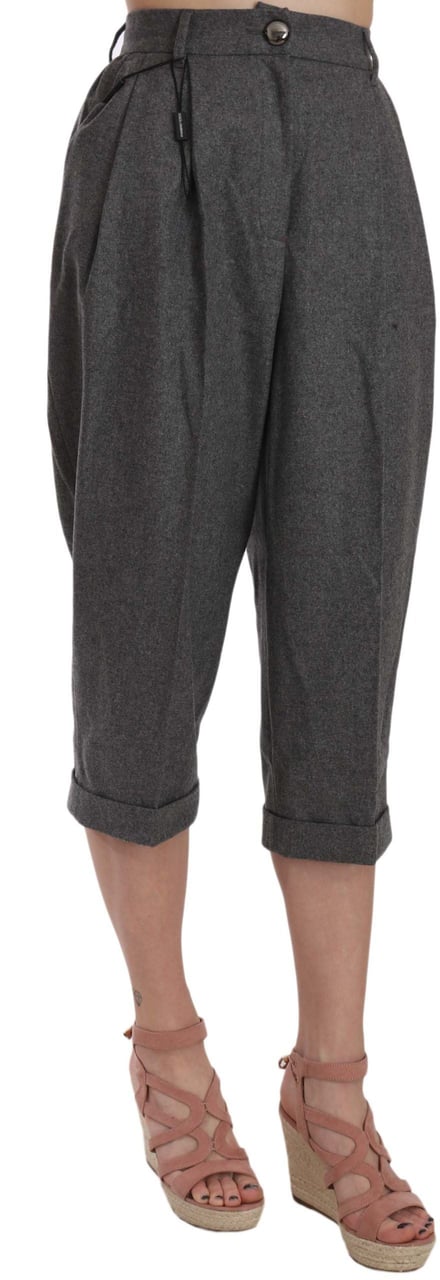 Dolce & Gabbana Wool Cropped Trouser Pleated Pant Grijs