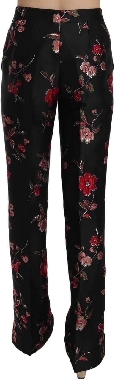 Dolce & Gabbana Floral Print Black Boot Cut Trouser Pants Zwart