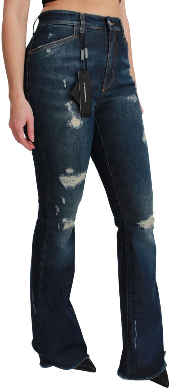 Dolce & Gabbana Blue Denim Cotton Stretch Flared Jeans Blauw