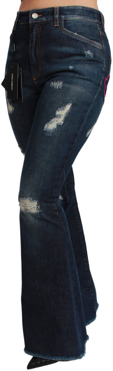 Dolce & Gabbana Blue Denim Cotton Stretch Flared Jeans Blauw