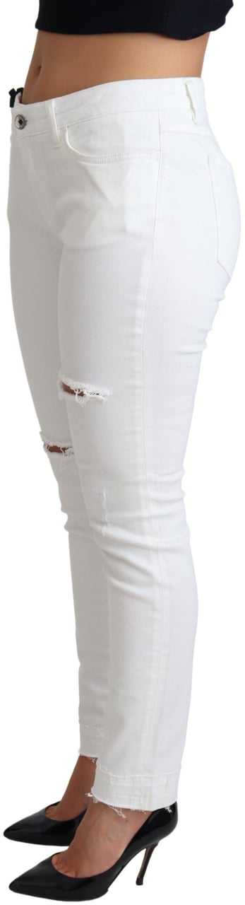 Dolce & Gabbana White Tattered Skinny Denim Cotton Stretch Jeans Wit
