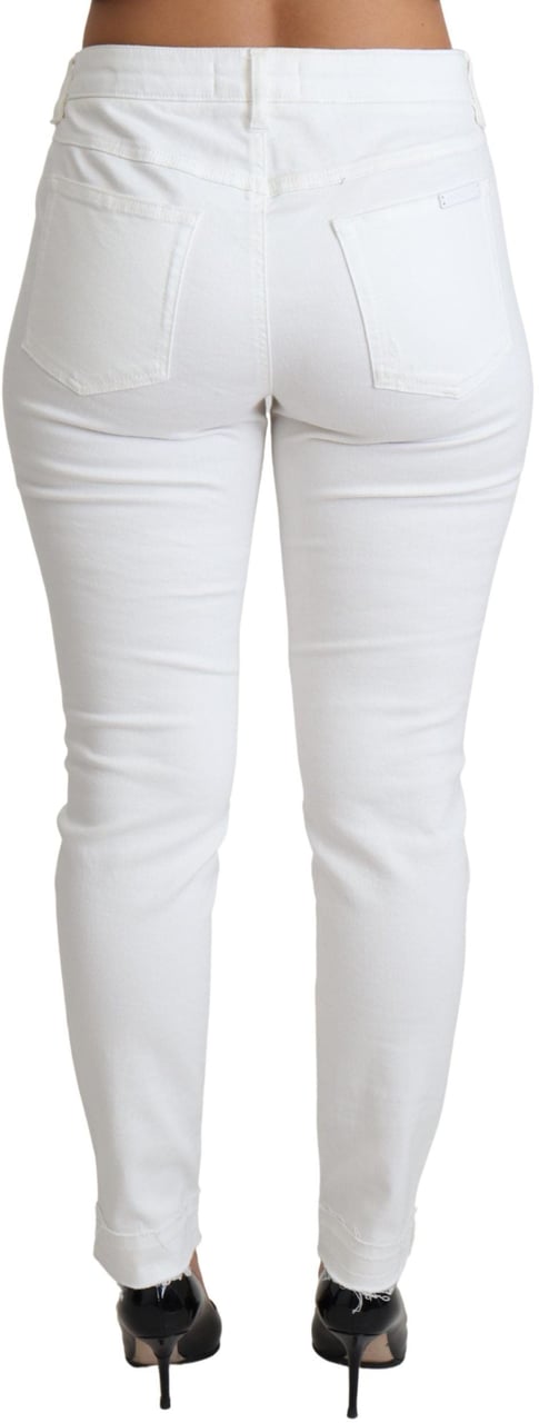 Dolce & Gabbana White Tattered Skinny Denim Cotton Stretch Jeans Wit