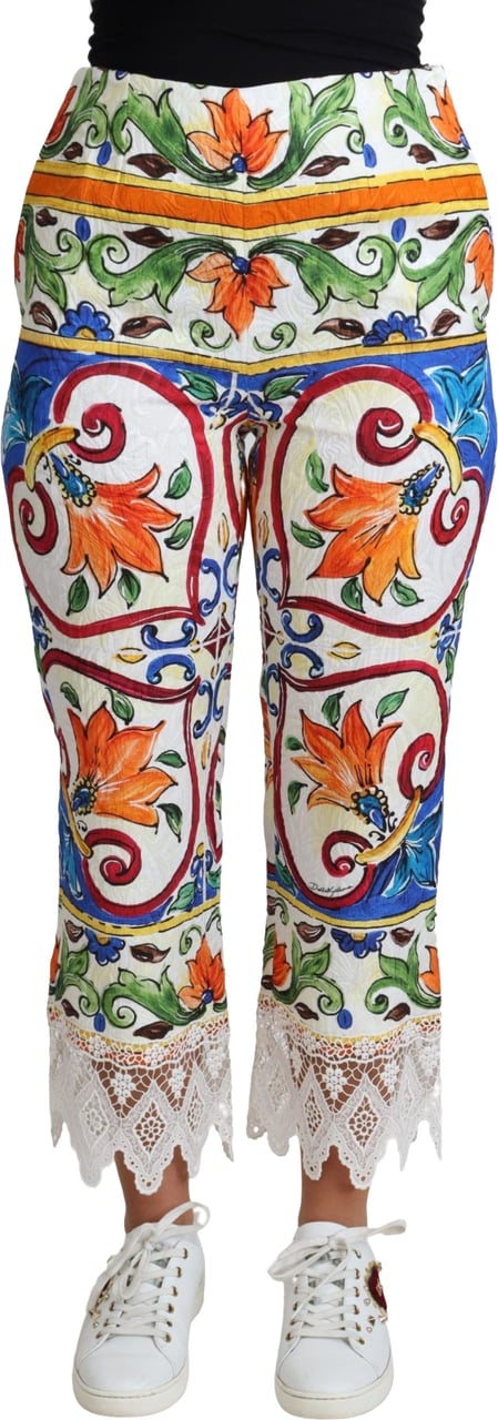 Dolce & Gabbana Multicolor Majolica Print Trouser Cotton Pants Divers