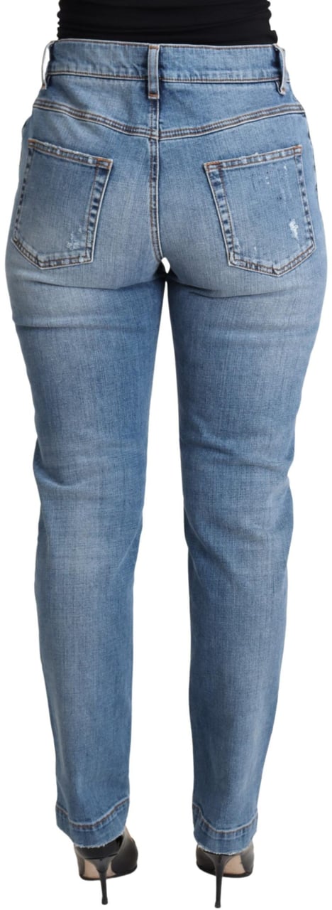 Dolce & Gabbana Blue Tattered Skinny Denim Cotton Blend Jeans Blauw