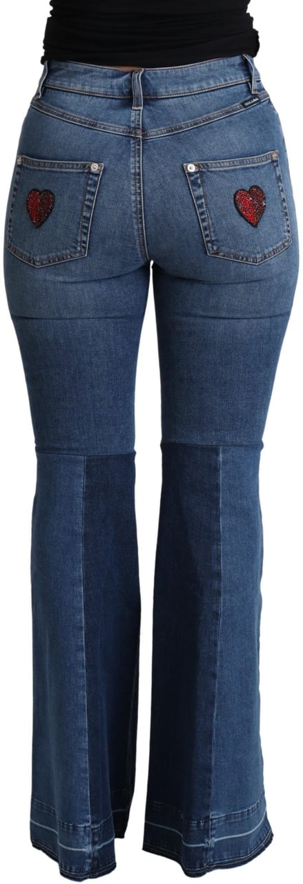Dolce & Gabbana Blue Amore Patch Boot Cut Cotton Stretch Pant Blauw