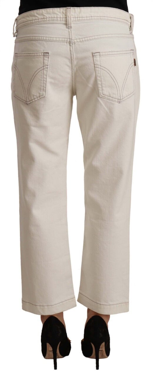Dolce & Gabbana Off White Cotton Flared Cropped Denim Jeans Wit