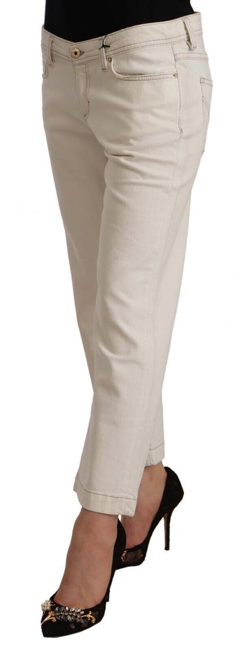 Dolce & Gabbana Off White Cotton Flared Cropped Denim Jeans Wit