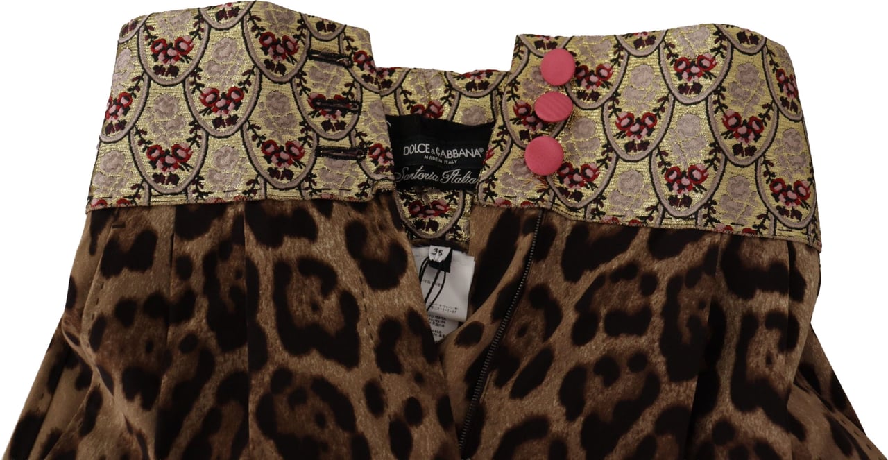 Dolce & Gabbana Brown Leopard Gold Jacquard High Waist Pants Bruin