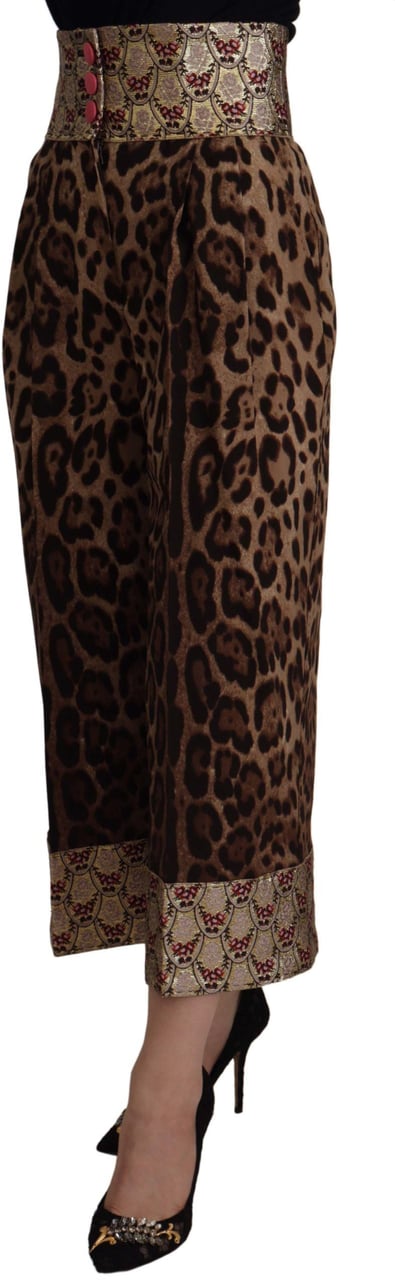 Dolce & Gabbana Brown Leopard Gold Jacquard High Waist Pants Bruin