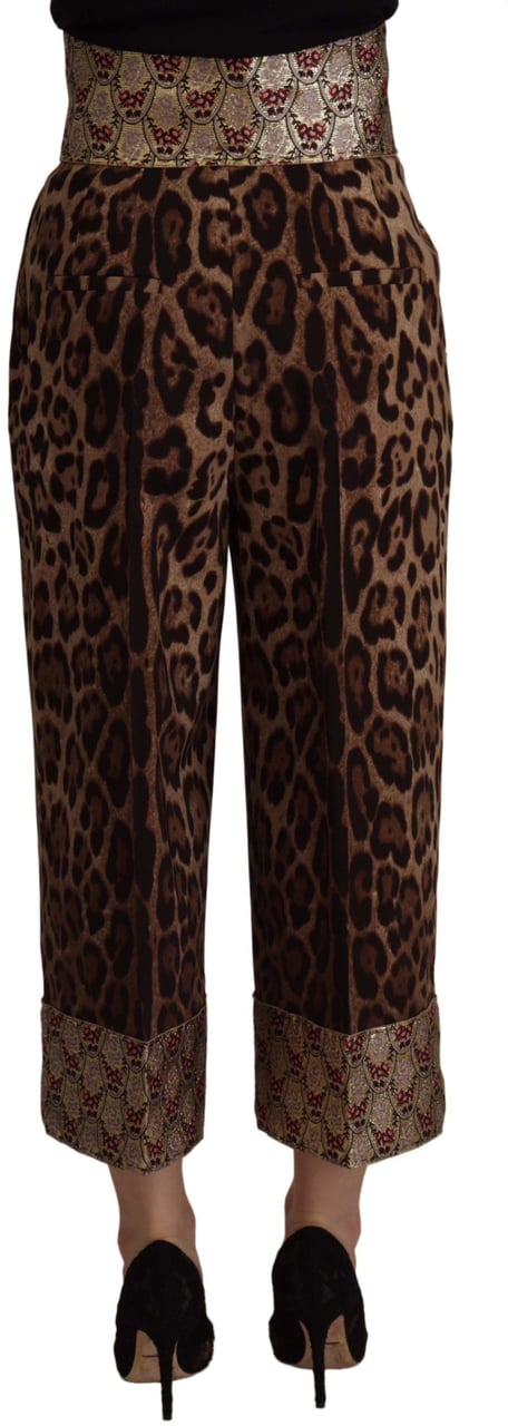 Dolce & Gabbana Brown Leopard Gold Jacquard High Waist Pants Bruin