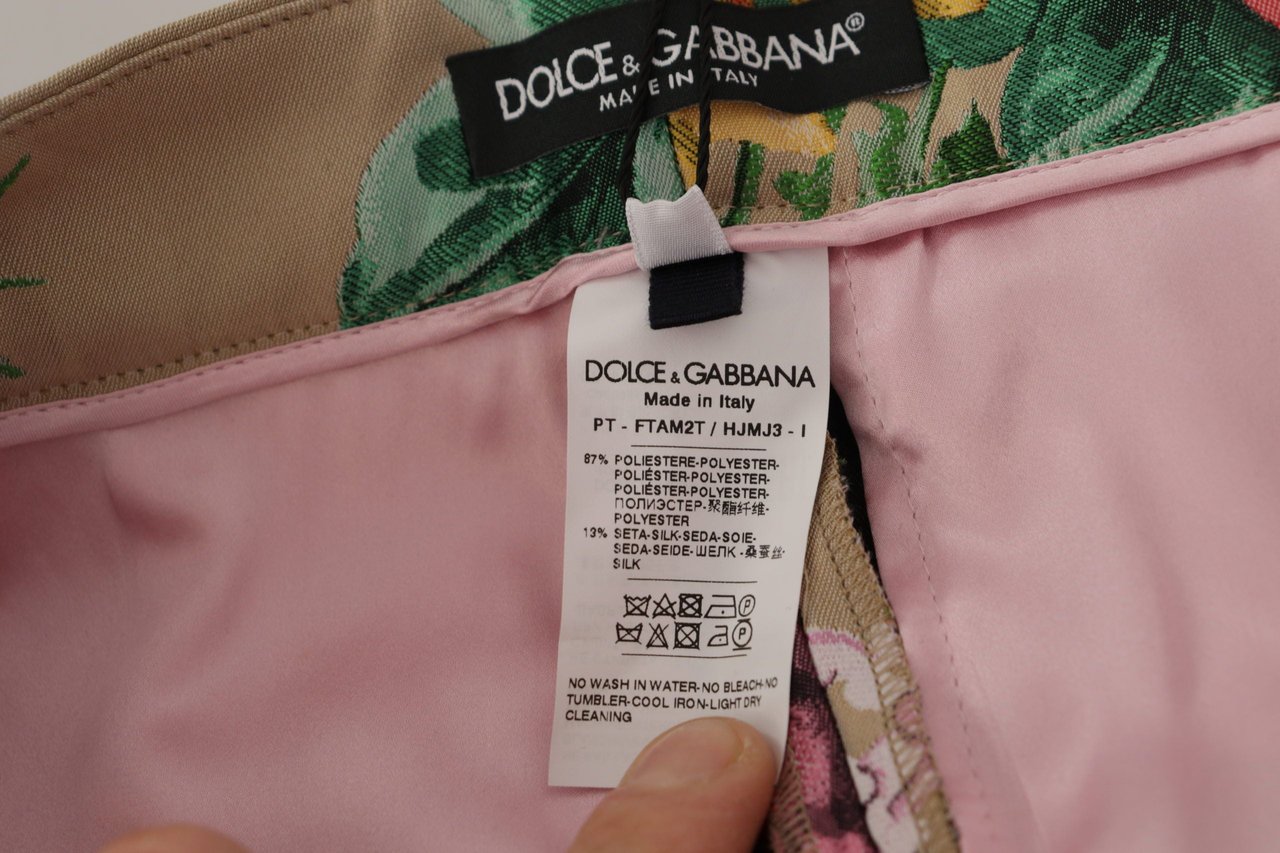 Dolce & Gabbana Beige Floral Dress Formal High Waist Pants Beige