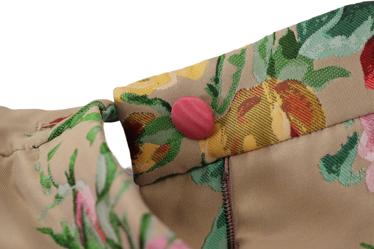 Dolce & Gabbana Beige Floral Dress Formal High Waist Pants Beige