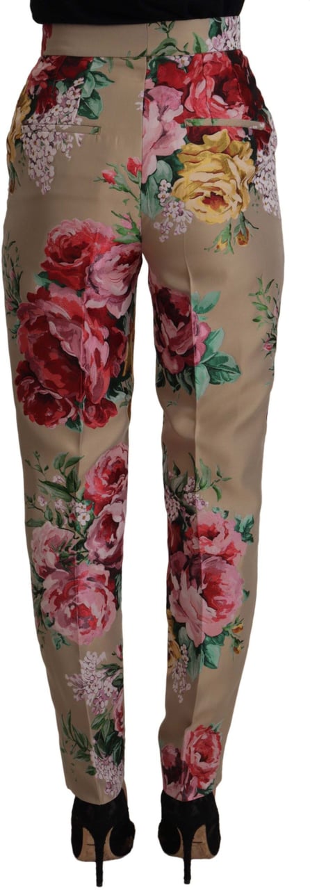Dolce & Gabbana Beige Floral Dress Formal High Waist Pants Beige