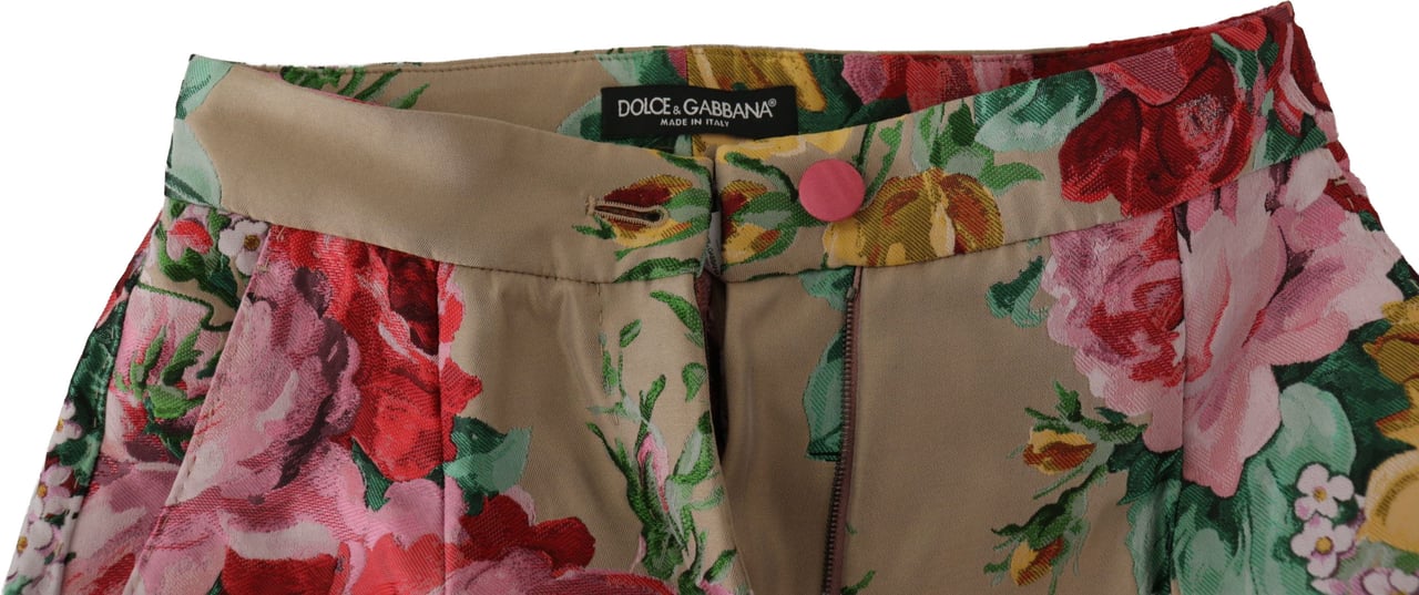 Dolce & Gabbana Beige Floral Dress Formal High Waist Pants Beige