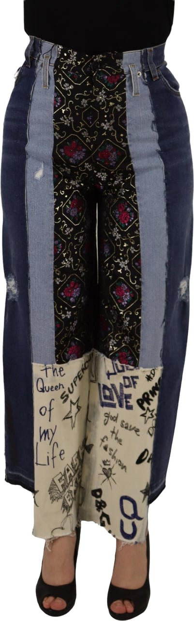 Dolce & Gabbana Multicolor Patchwork DG Fashion Wide Leg Denim Pant Divers