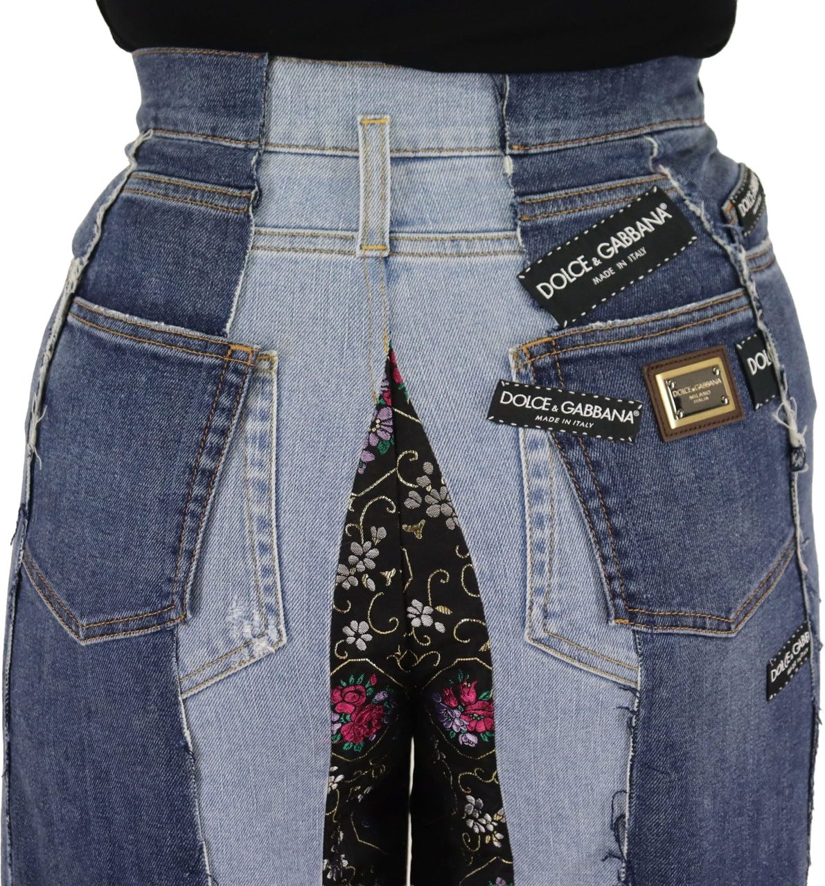 Dolce & Gabbana Multicolor Patchwork DG Fashion Wide Leg Denim Pant Divers
