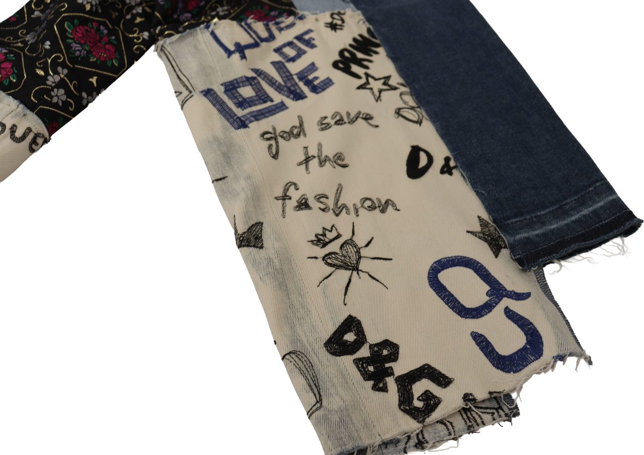 Dolce & Gabbana Multicolor Patchwork DG Fashion Wide Leg Denim Pant Divers