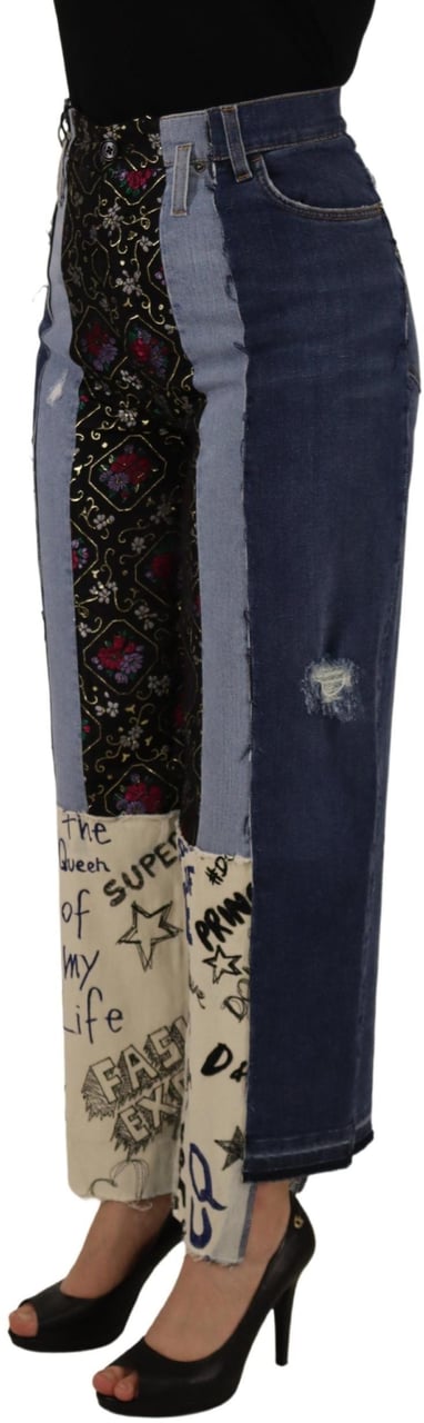 Dolce & Gabbana Multicolor Patchwork DG Fashion Wide Leg Denim Pant Divers