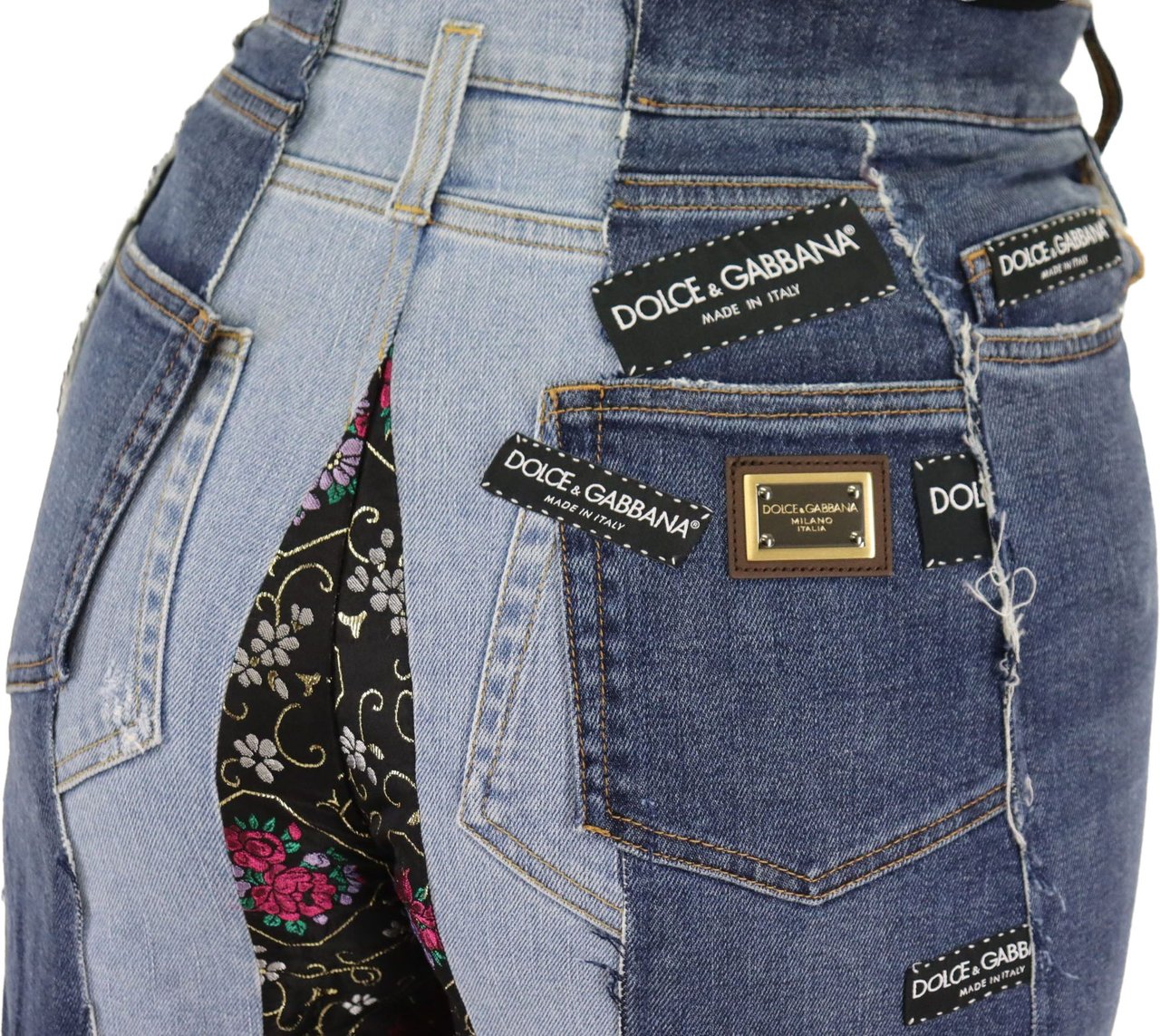 Dolce & Gabbana Multicolor Patchwork DG Fashion Wide Leg Denim Pant Divers
