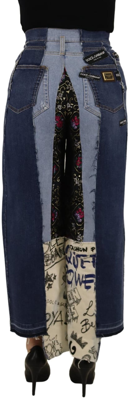Dolce & Gabbana Multicolor Patchwork DG Fashion Wide Leg Denim Pant Divers