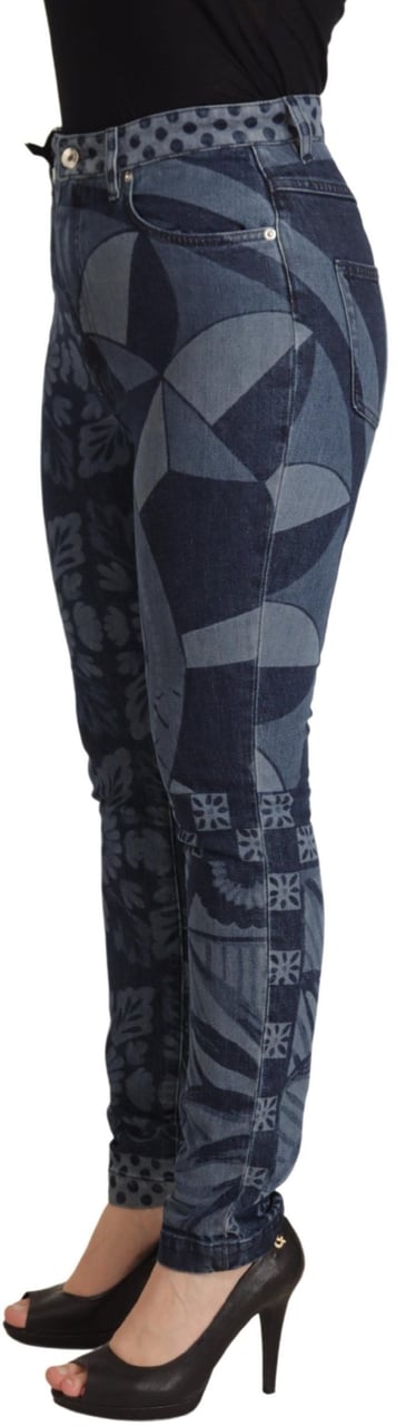 Dolce & Gabbana Blue Floral High Waist Skinny Denim Jeans Blauw