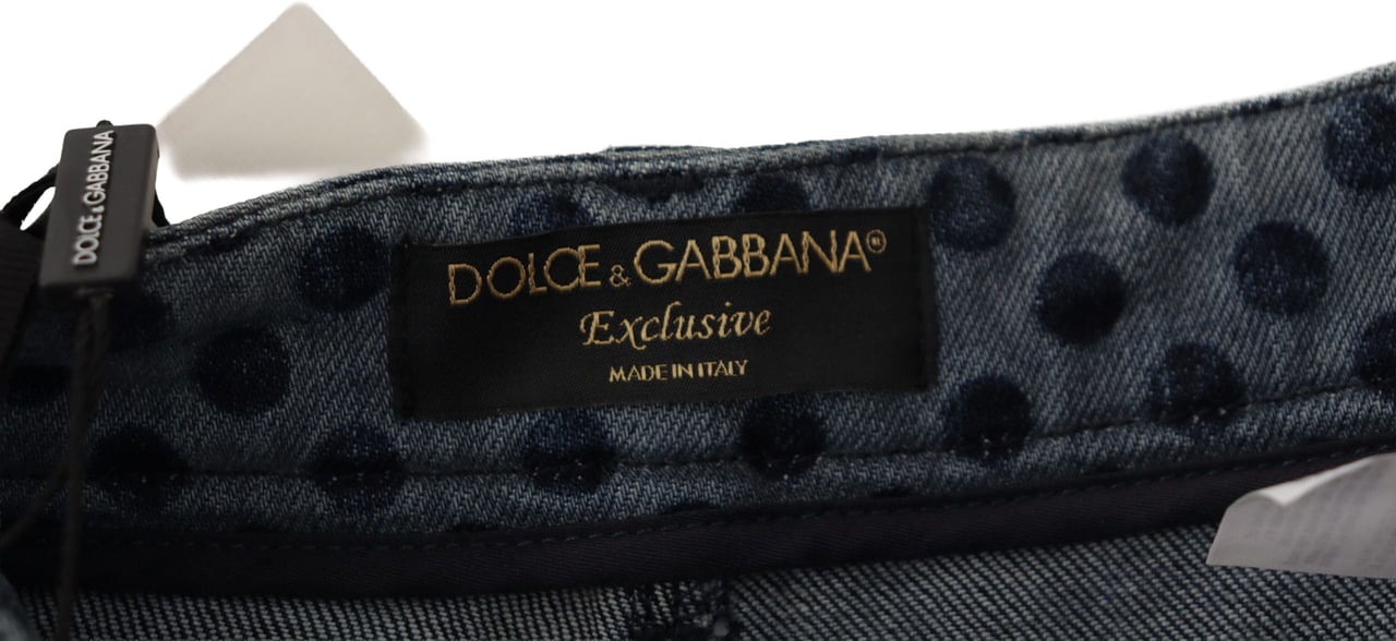 Dolce & Gabbana Blue Floral High Waist Skinny Denim Jeans Blauw