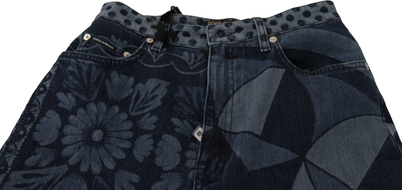 Dolce & Gabbana Blue Floral High Waist Skinny Denim Jeans Blauw