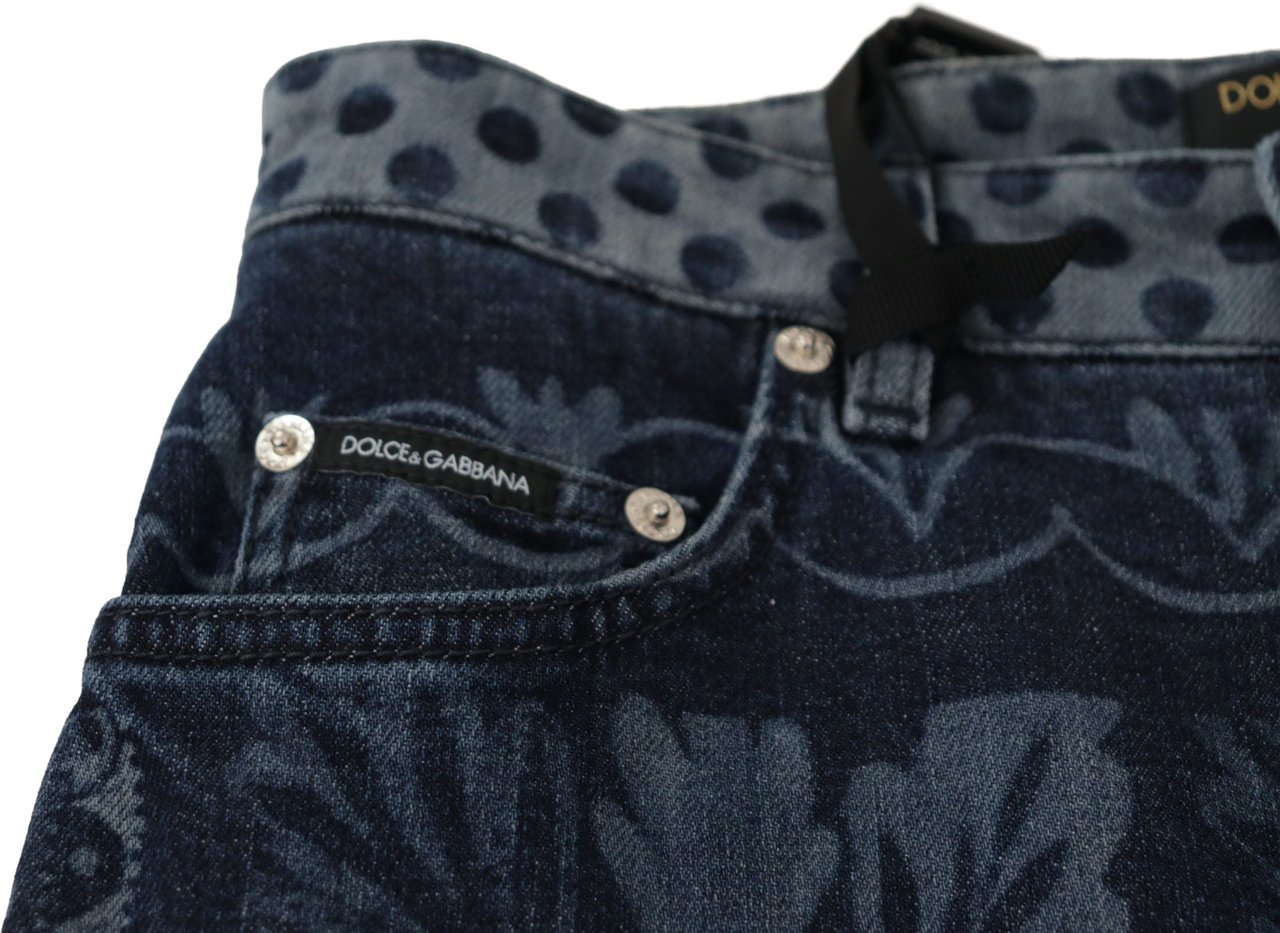 Dolce & Gabbana Blue Floral High Waist Skinny Denim Jeans Blauw