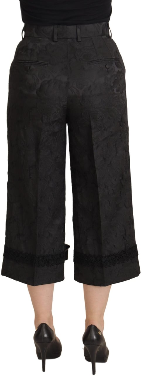 Dolce & Gabbana Black Brocade Cropped High Waist Pants Zwart