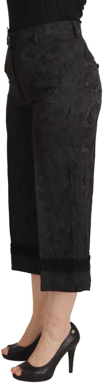 Dolce & Gabbana Black Brocade Cropped High Waist Pants Zwart