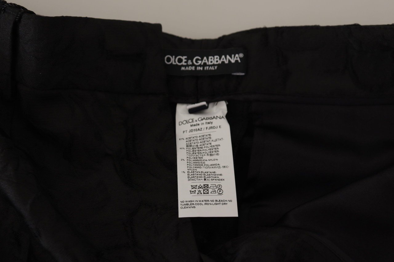 Dolce & Gabbana Black Brocade Cropped High Waist Pants Zwart