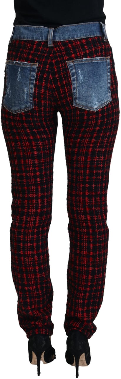 Dolce & Gabbana Blue Checkered Back Skinny Denim Jeans Blauw