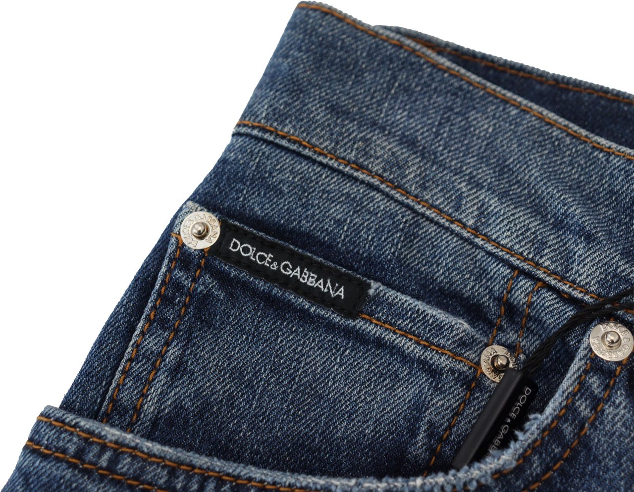 Dolce & Gabbana Blue Checkered Back Skinny Denim Jeans Blauw