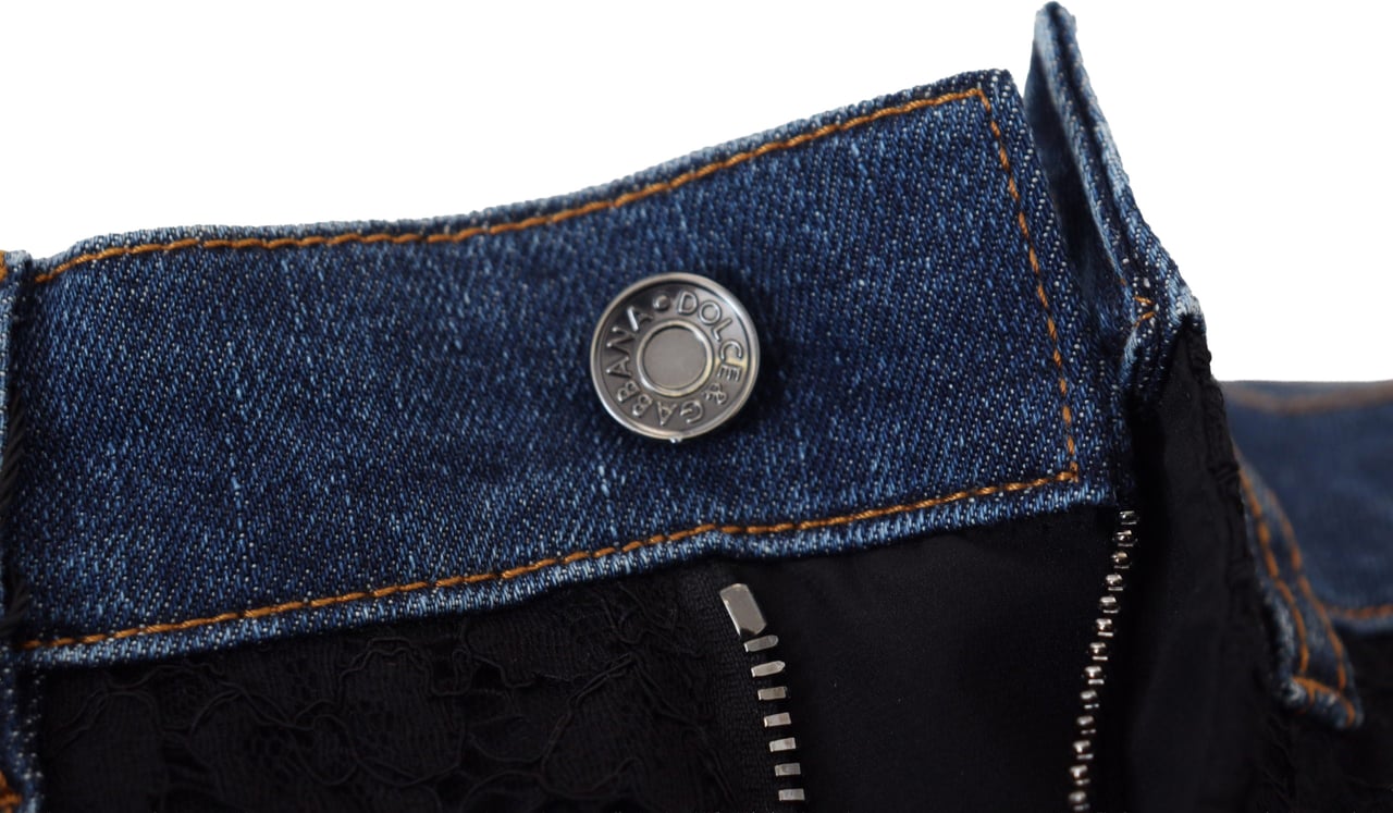 Dolce & Gabbana Black Floral Lace Front Skinny Denim Jeans Divers