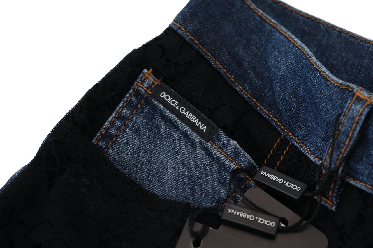 Dolce & Gabbana Black Floral Lace Front Skinny Denim Jeans Divers