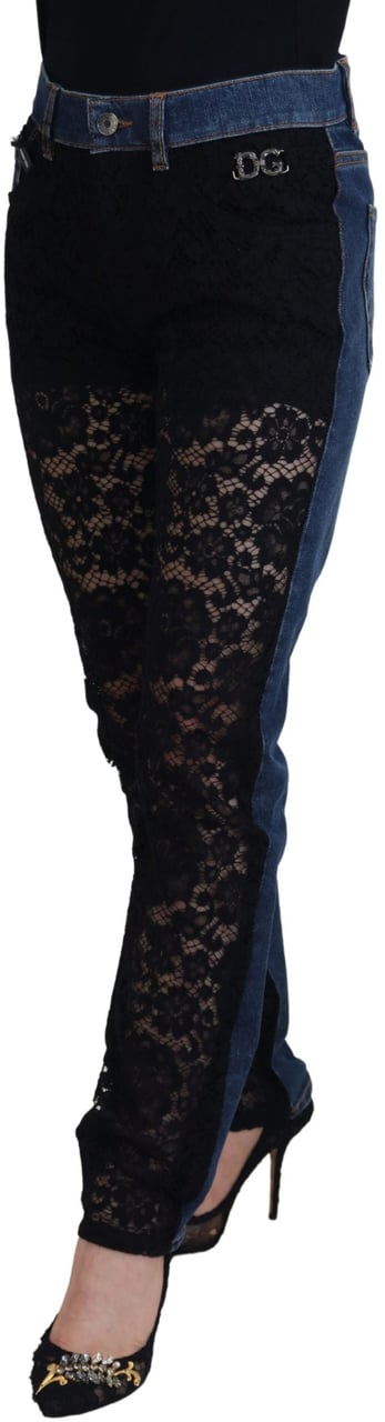 Dolce & Gabbana Black Floral Lace Front Skinny Denim Jeans Divers