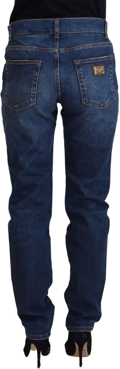 Dolce & Gabbana Black Floral Lace Front Skinny Denim Jeans Divers