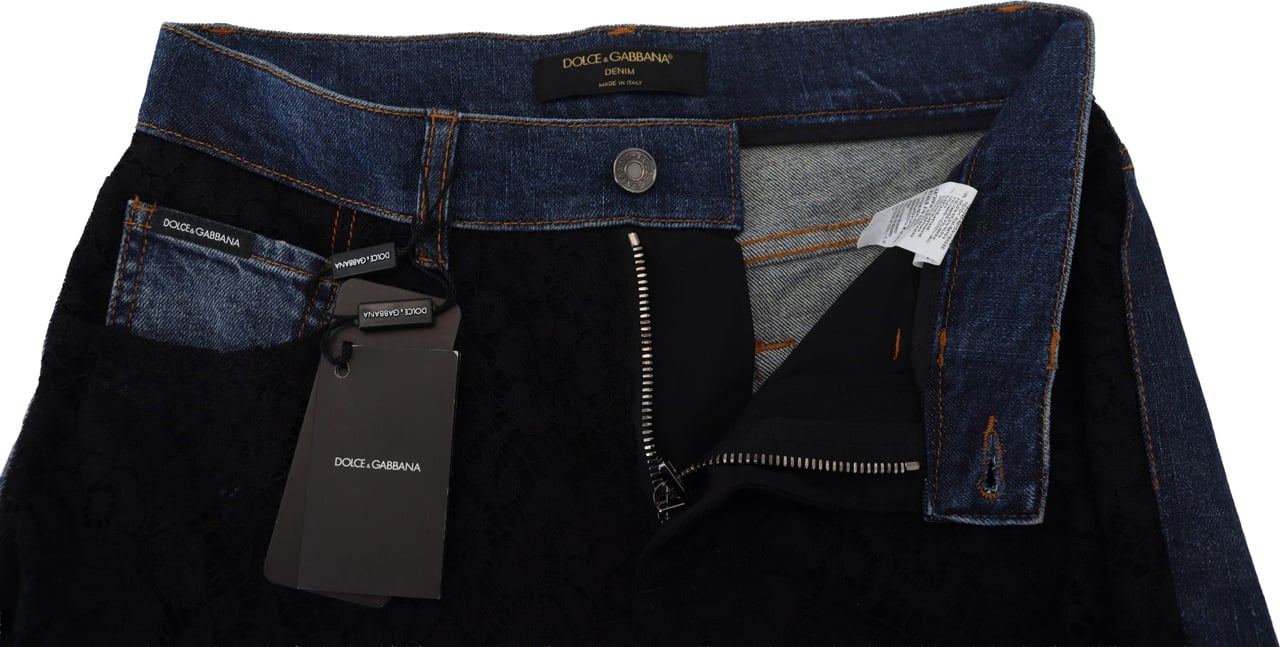 Dolce & Gabbana Black Floral Lace Front Skinny Denim Jeans Divers